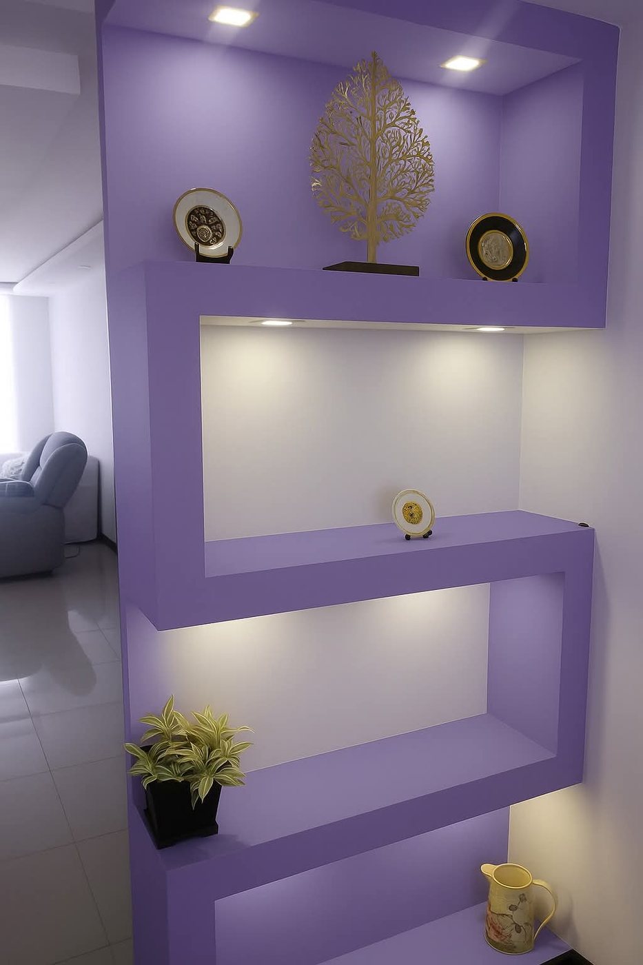 Mueble de repisas en drywall con iluminación LED